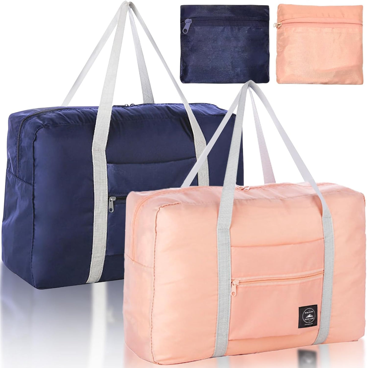 Foldable Travel Duffel Bags 2PCS Tote Carry On Luggage Spirit Airlines Personal Item Sports Gym Weekender Overnight Bags for Women and Men (Red+Blue)