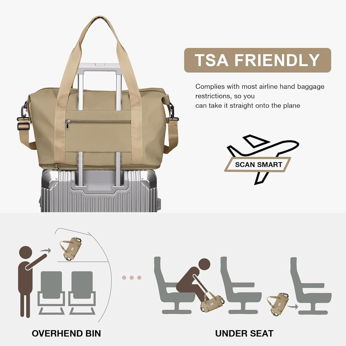 Travel Duffel Bag, Sports Tote Gym Bag, Shoulder Weekender Overnight Bag for Women - Colors A
