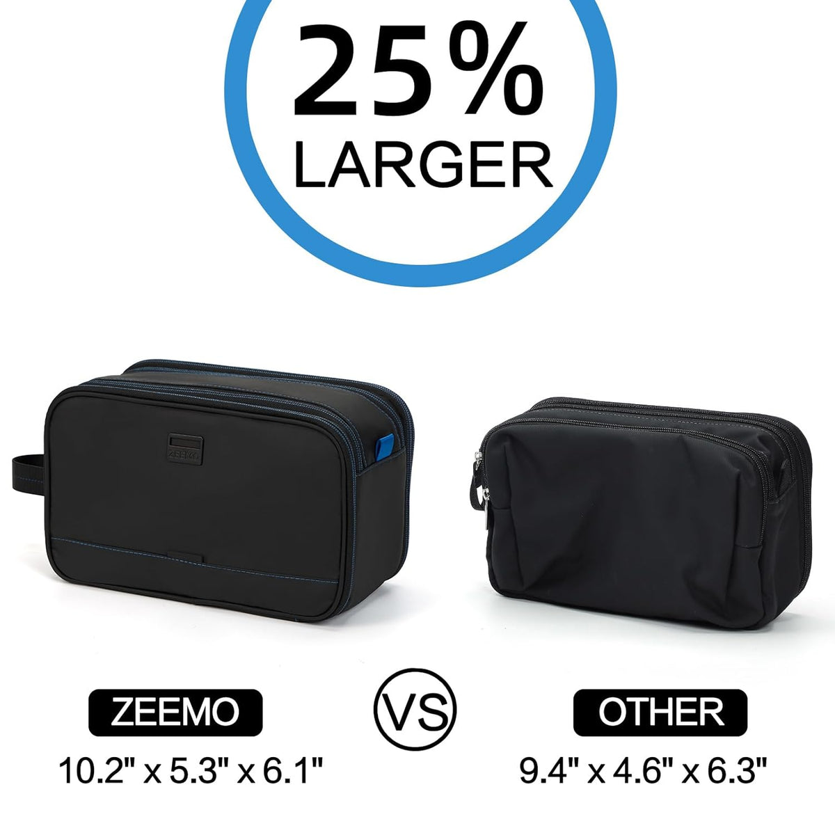 ZEEMO Travel Toiletry Bag for Men, Medium Water-Resistant Double-Sided Full-Open Dopp Kit, Versatile Organizer for Shower and Hygiene Accessories, Bathroom Essentials, Cosmetics, Black
