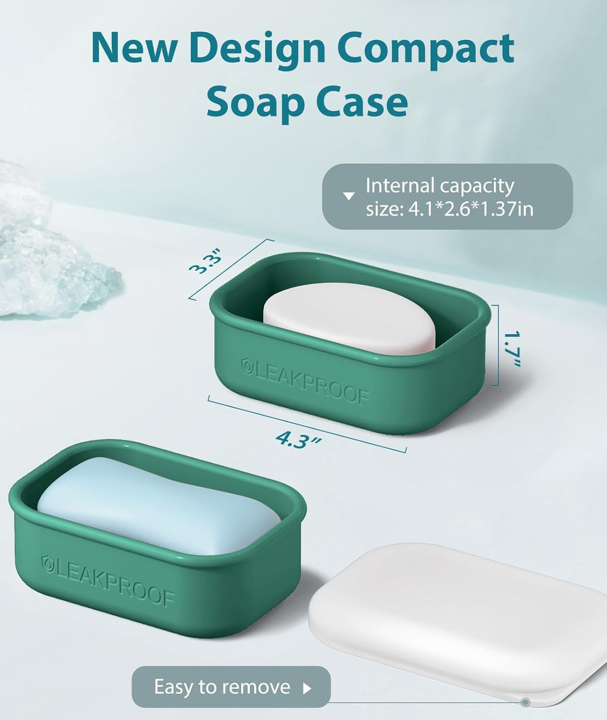 Quatish Compact Leakproof Travel Soap Case, Silicone Soap Box with Draining Layer, Enhanced Soap Container, Suitable for Camping, Gym, Bathroom, Outdoor Essentials, Green