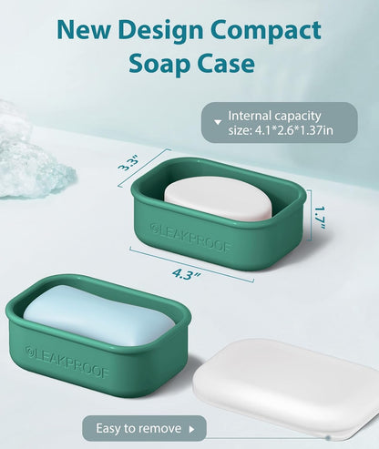 Quatish Compact Leakproof Travel Soap Case, Silicone Soap Box with Draining Layer, Enhanced Soap Container, Suitable for Camping, Gym, Bathroom, Outdoor Essentials, Green