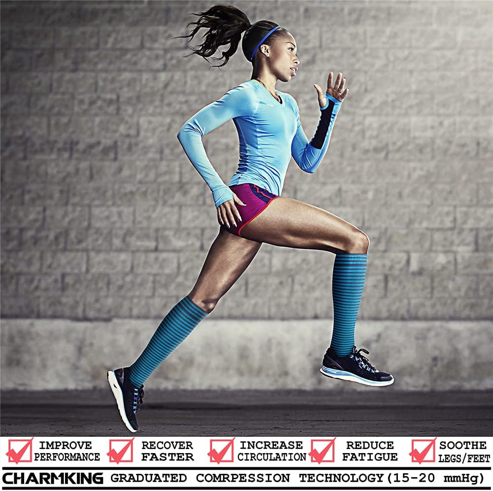 CHARMKING Compression Socks for Women & Men Circulation (8 Pairs) 15-20 mmHg Best Calf Socks Support for Athletic Cycling - Colors B