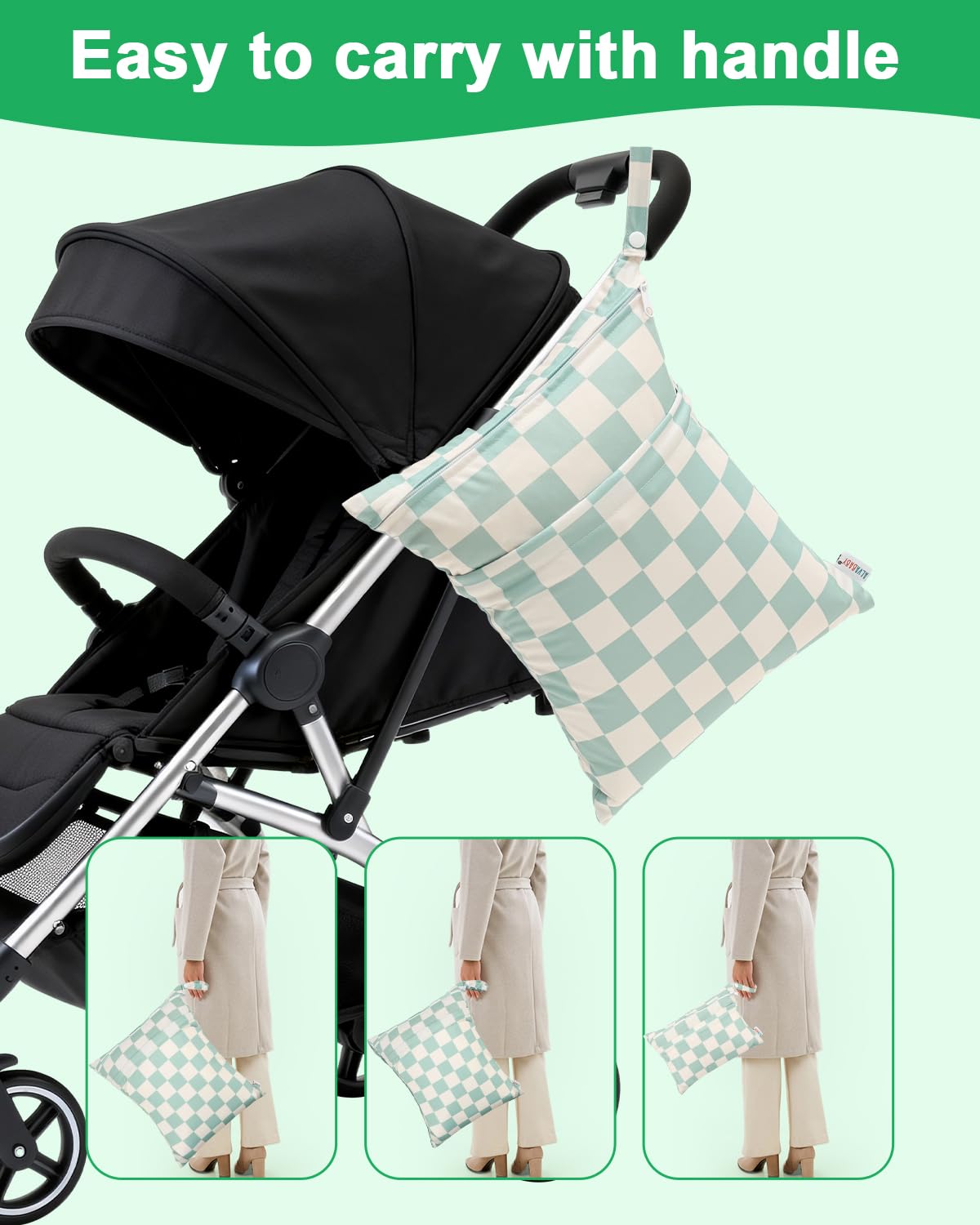 ALVA ALVABABY 3pcs Baby Cloth Diaper Wet/Dry Bags|Waterproof Reusable with Two Pockets|Travel, Beach, Pool, Daycare, Soiled Baby Items,Yoga,Gym Bag for Swimsuits or Wet Clothes 3L-ZM09 - Colors B