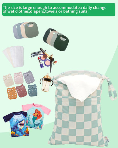 ALVA ALVABABY 3pcs Baby Cloth Diaper Wet/Dry Bags|Waterproof Reusable with Two Pockets|Travel, Beach, Pool, Daycare, Soiled Baby Items,Yoga,Gym Bag for Swimsuits or Wet Clothes 3L-ZM09 - Colors B