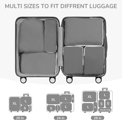 CherryNow Compression Packing Cubes, 7 Set Packing Cubes Compression, Travel Essentials, Travel Organizer for Shoes, Clothing, Grey