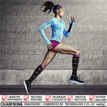 CHARMKING Compression Socks for Women & Men Circulation (8 Pairs) 15-20 mmHg Best Calf Socks Support for Athletic Cycling - Colors A