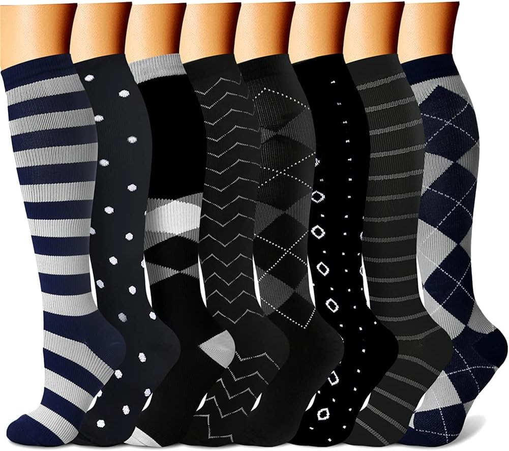 CHARMKING Compression Socks for Women & Men Circulation (8 Pairs) 15-20 mmHg Best Calf Socks Support for Athletic Cycling - Colors A