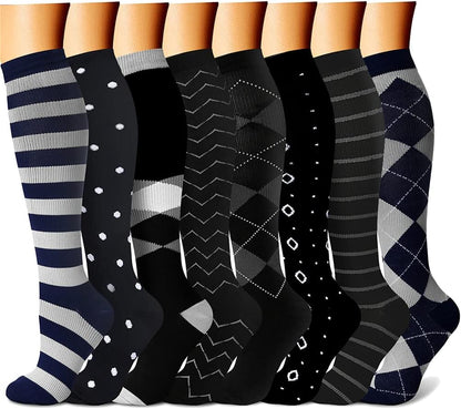 CHARMKING Compression Socks for Women & Men Circulation (8 Pairs) 15-20 mmHg Best Calf Socks Support for Athletic Cycling - Colors A