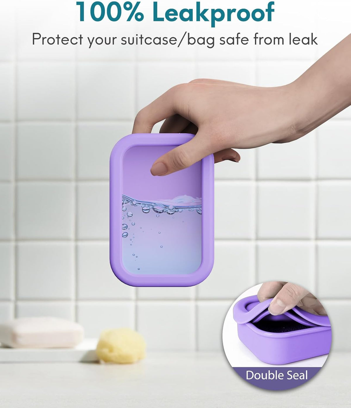 Quatish Solid Shampoo Bar Holder, Large Leakproof Travel Soap Case, Silicone Soap Box with Draining Layer, Enhanced Soap Container, Suitable for Camping, Gym, Bathroom, Outdoor Essentials, Purple
