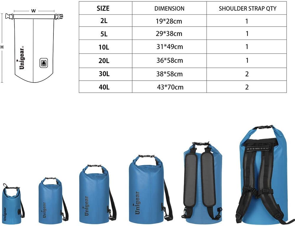 Unigear Dry Bag Waterproof, 2L/5L/10L/20L/30L/40L Floating and Lightweight Bags for Kayaking, Boating, Fishing, Swimming and Camping with Waterproof Phone Case