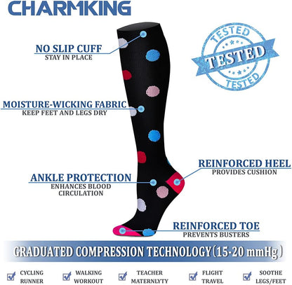 CHARMKING Compression Socks for Women & Men Circulation (8 Pairs) 15-20 mmHg Best Calf Socks Support for Athletic Cycling - Colors B