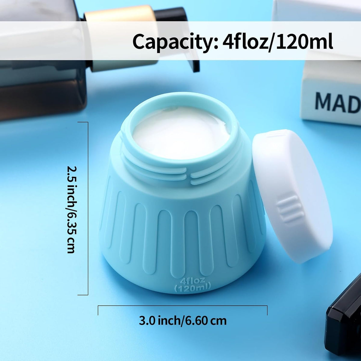 Gemice 4 OZ/120ML Travel Size Containers for Toiletries, Leak-Proof Silicone Slime Jars with Lids, BPA Free Small Round Cosmetic Slime Container for Lotion, Cream, Ointments, Travel Storage (4 Pack)