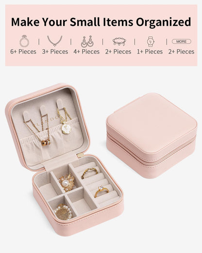 VLANDO Travel Jewelry Case - Bridesmaid Gifts for Women - Small Travel Jewelry Box, Mini Jewelry Organizer, Travel Essentials Gift for Teen Girl - Pink