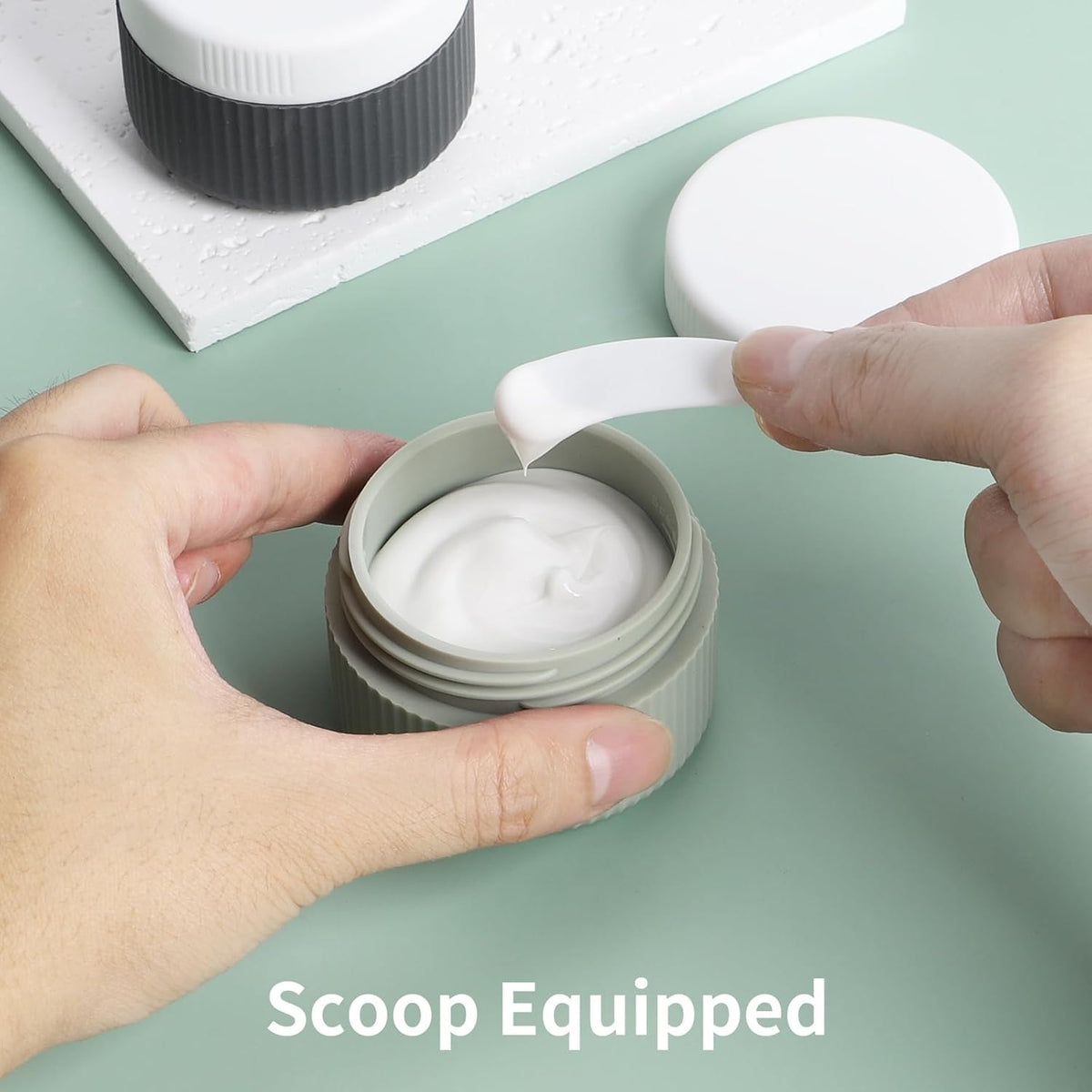 ME.FAN Travel Containers for Toiletries, TSA Approved 1.5 oz Silicone Cream Jars, Leak-proof Journey Containers, Trip Accessories with Lid for Cosmetic Face Hand 4 Pack White Lid - Morandi