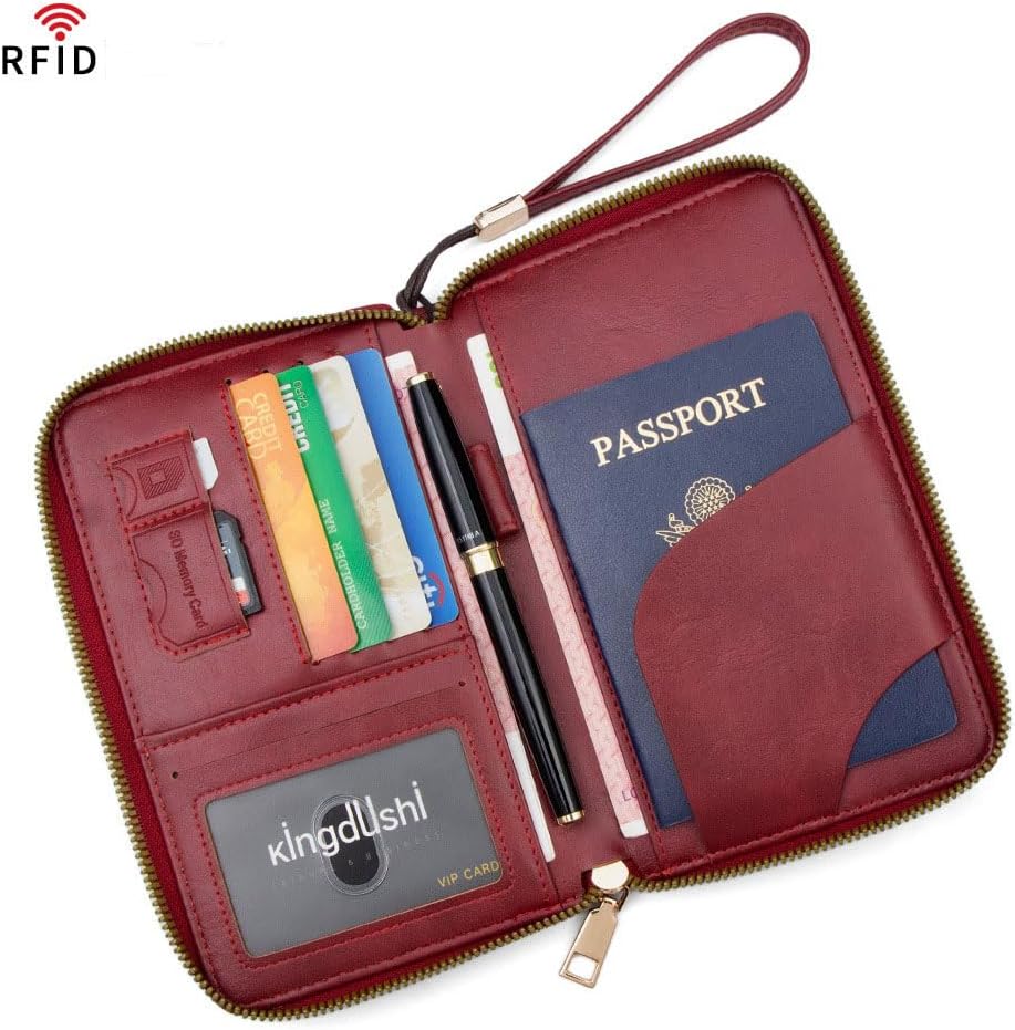 Family Passport Holder for Travel Women and Men RFID Passport Holder with Zipper Passport Case Passport cover Passport Wallet Travel Essentials and Accessories(Family,Pink)