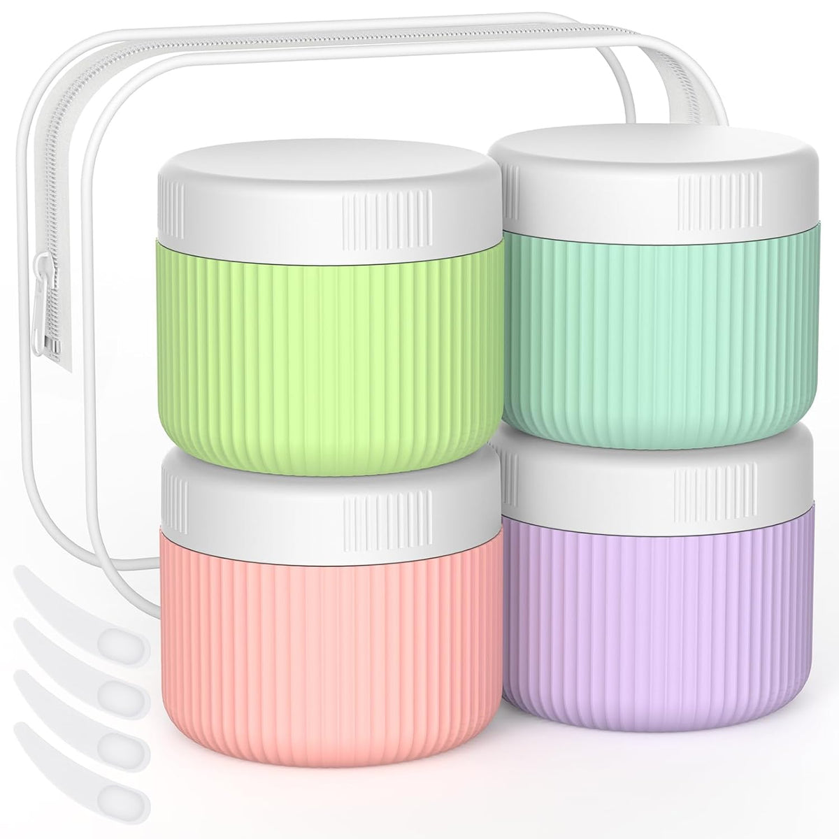 ME.FAN Travel Containers for Toiletries, TSA Approved 1.5 oz Silicone Cream Jars, Leak-proof Journey Containers, Trip Accessories with Lid for Cosmetic Face Hand 4 Pack White Lid - Morandi