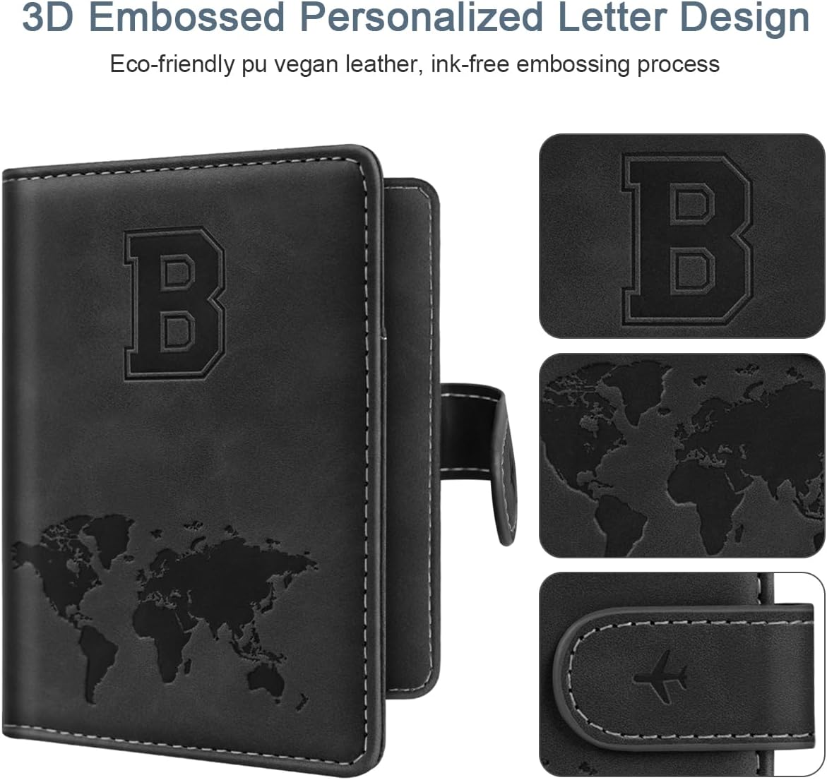 Passport Holder Cover Initail Letter A-Z Travel Wallet 3D Embossed Design RFID Blocking Card Holder Personalized Gift Passport Cover Wallet, Passport Book Holders for Women and Girls, Pink-A