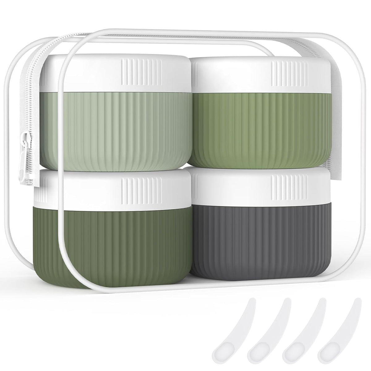 ME.FAN Travel Containers for Toiletries, TSA Approved 1.5 oz Silicone Cream Jars, Leak-proof Journey Containers, Trip Accessories with Lid for Cosmetic Face Hand 4 Pack White Lid - Morandi