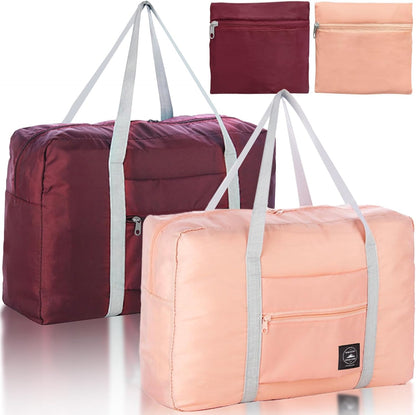 Foldable Travel Duffel Bags 2PCS Tote Carry On Luggage Spirit Airlines Personal Item Sports Gym Weekender Overnight Bags for Women and Men (Red+Blue)