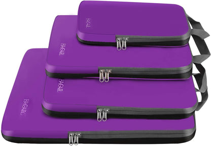BAGAIL 4 Set/6 Set/8 Set Compression Packing Cubes Travel Accessories Expandable Packing Organizers (Cloth Pattern, 4-Black) - Colors A