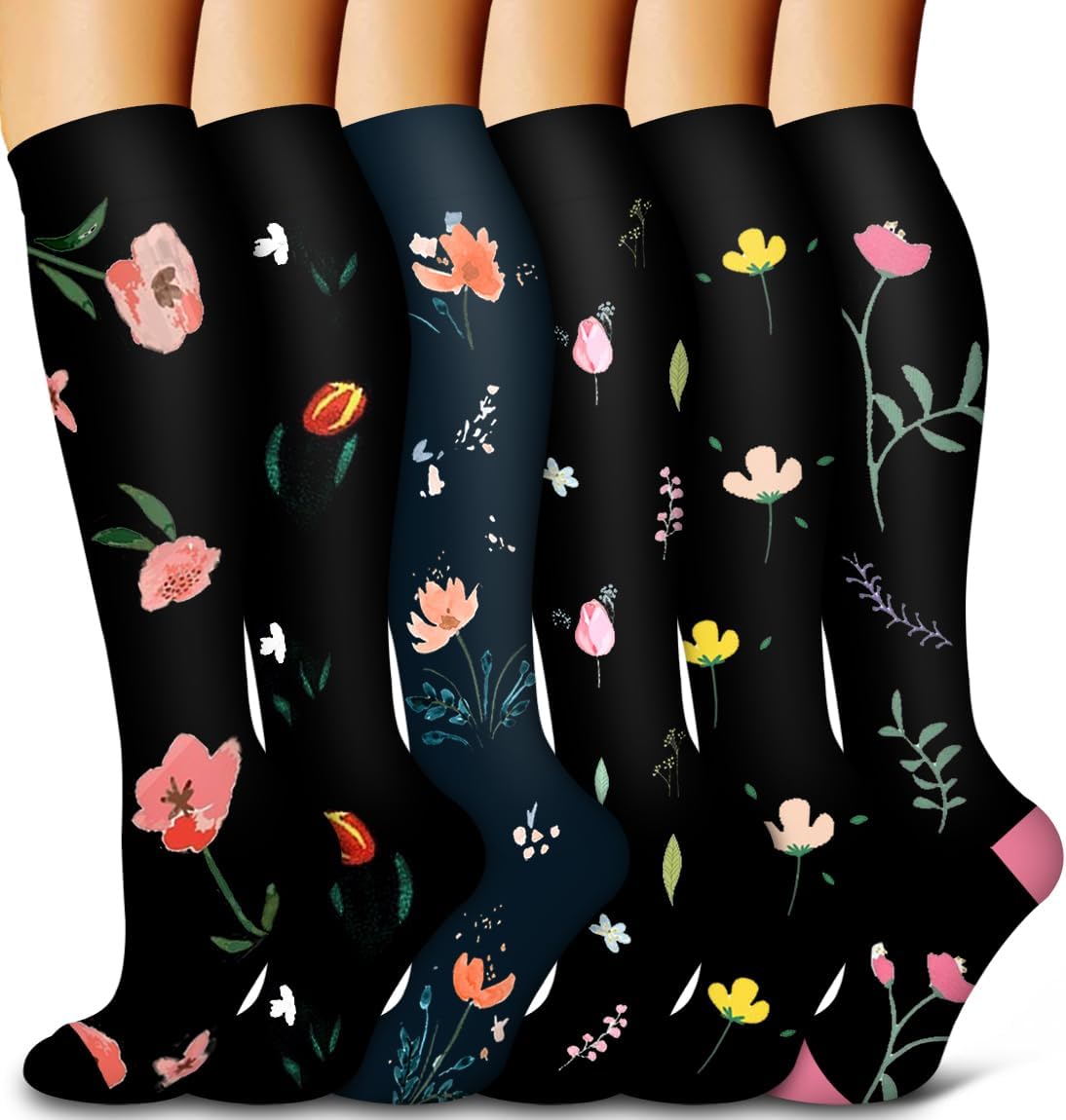6 Pack Copper Compression Socks for Women and Men Circulation-Best Support for Medical,Running,Nursing,Athletic - Colors B