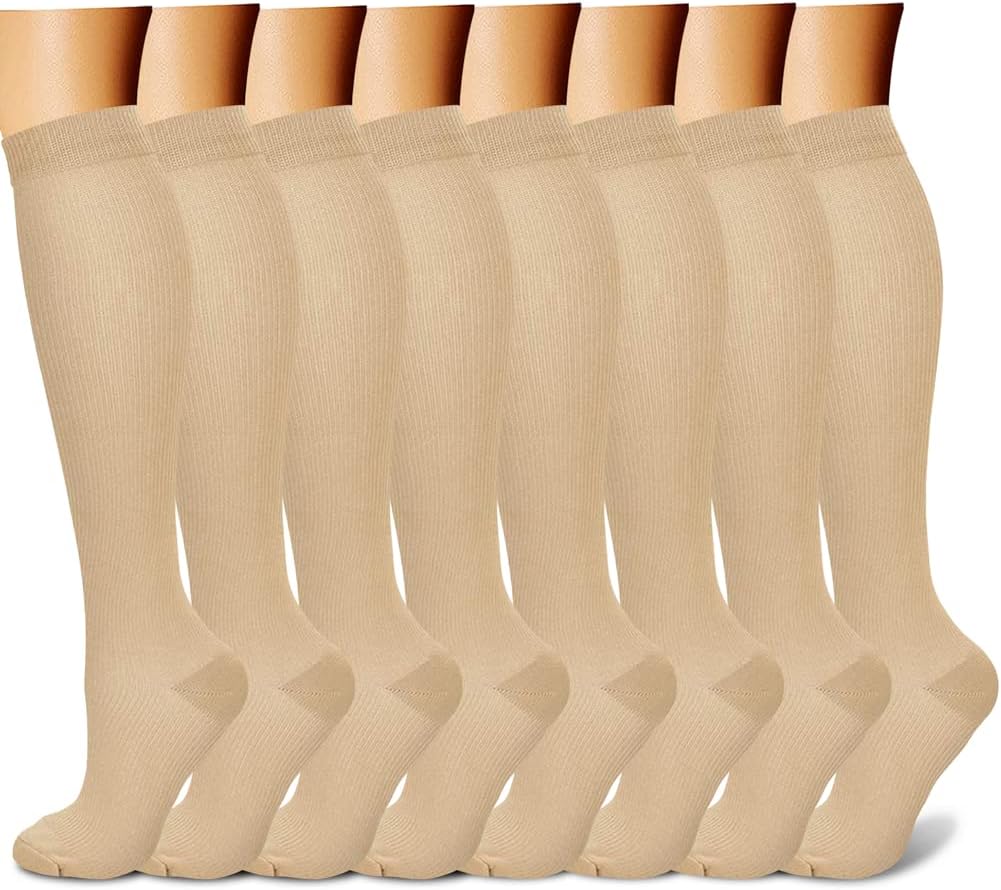 CHARMKING Compression Socks for Women & Men Circulation (8 Pairs) 15-20 mmHg Best Calf Socks Support for Athletic Cycling - Colors B