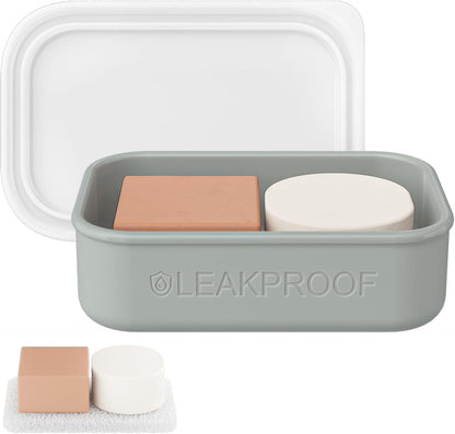 Quatish Compact Leakproof Travel Soap Case, Silicone Soap Box with Draining Layer, Enhanced Soap Container, Suitable for Camping, Gym, Bathroom, Outdoor Essentials, Green