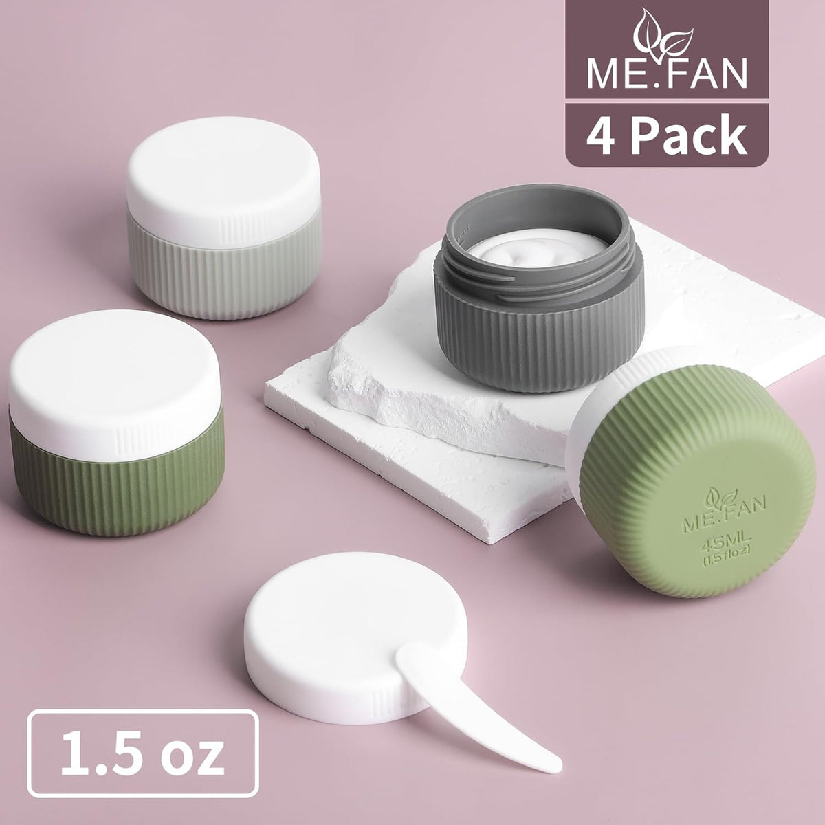 ME.FAN Travel Containers for Toiletries, TSA Approved 1.5 oz Silicone Cream Jars, Leak-proof Journey Containers, Trip Accessories with Lid for Cosmetic Face Hand 4 Pack White Lid - Morandi