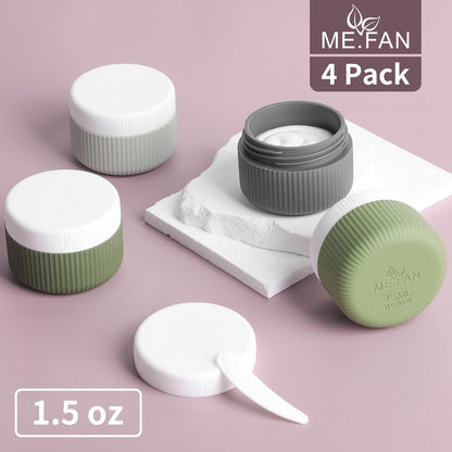 ME.FAN Travel Containers for Toiletries, TSA Approved 1.5 oz Silicone Cream Jars, Leak-proof Journey Containers, Trip Accessories with Lid for Cosmetic Face Hand 4 Pack White Lid - Morandi