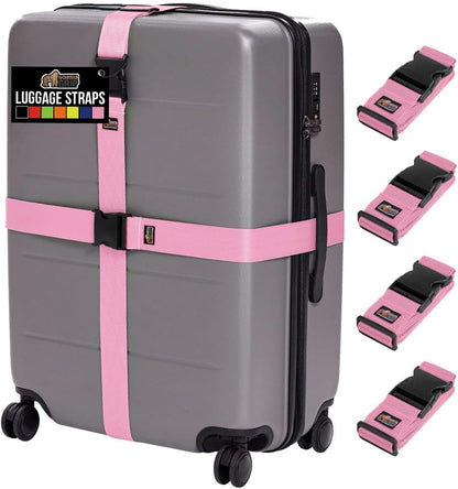 GORILLA GRIP Heavy Duty Adjustable Luggage Straps for Suitcases, Easy to Identify Travel Belt Connector Holds Suitcase Together, Extends Life of Bag, Strap Connects Two Bags, Accessories 2 Pack Green