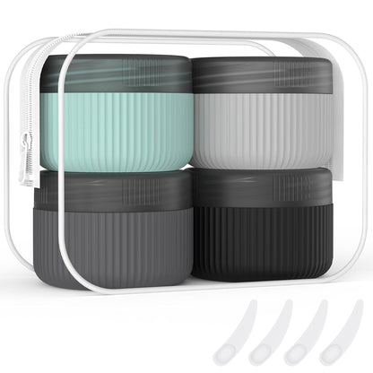 ME.FAN Travel Containers for Toiletries, TSA Approved 1.5 oz Silicone Cream Jars, Leak-proof Journey Containers, Trip Accessories with Lid for Cosmetic Face Hand 4 Pack White Lid - Morandi