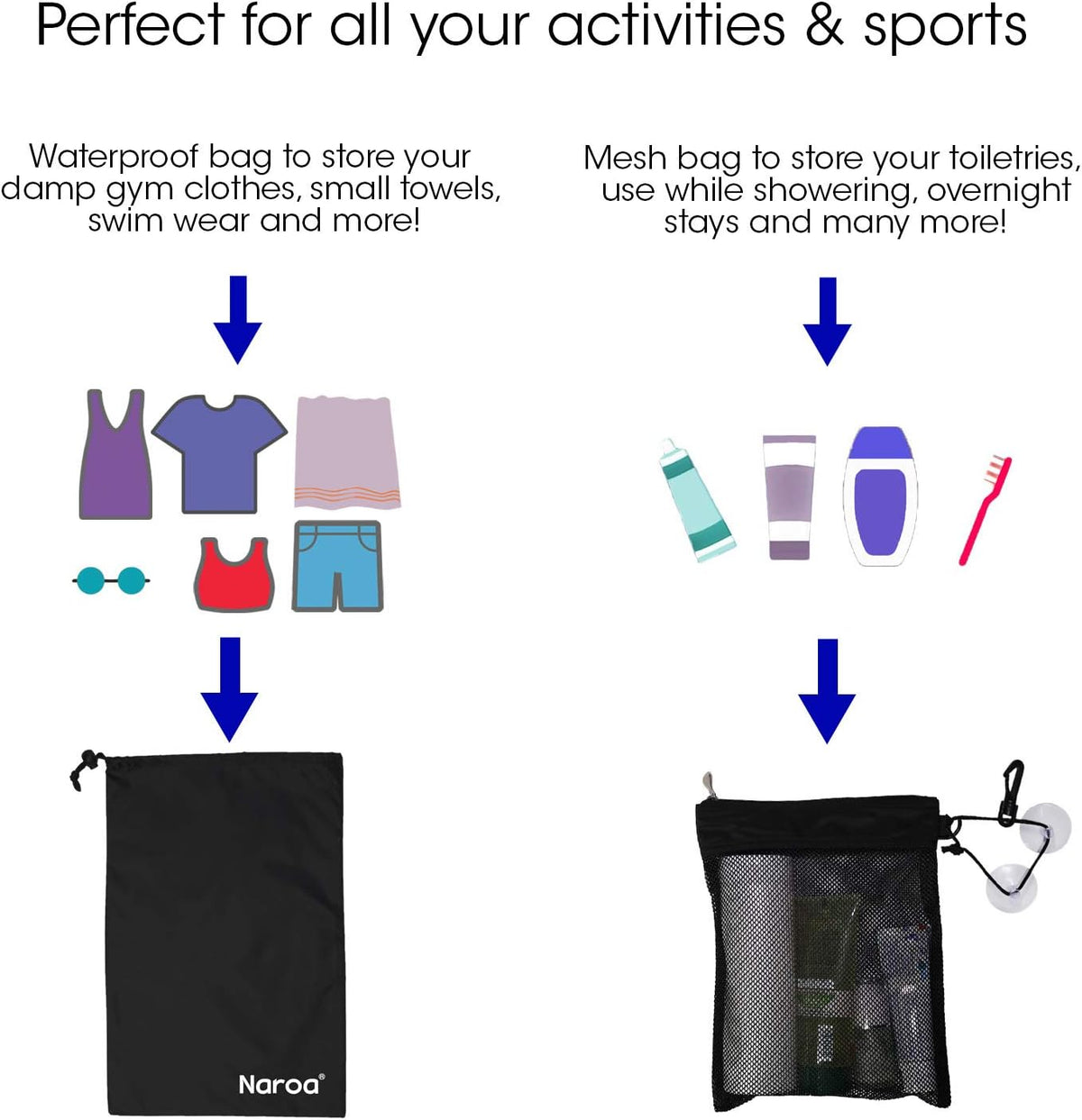 Waterproof Multifunctional Toiletry Shower Bag for Gym, Travel, Business and Foldable Portable Hanging Bathroom Mesh Caddy with Wet & Dry Storage Suction Hook Tote for Men Women