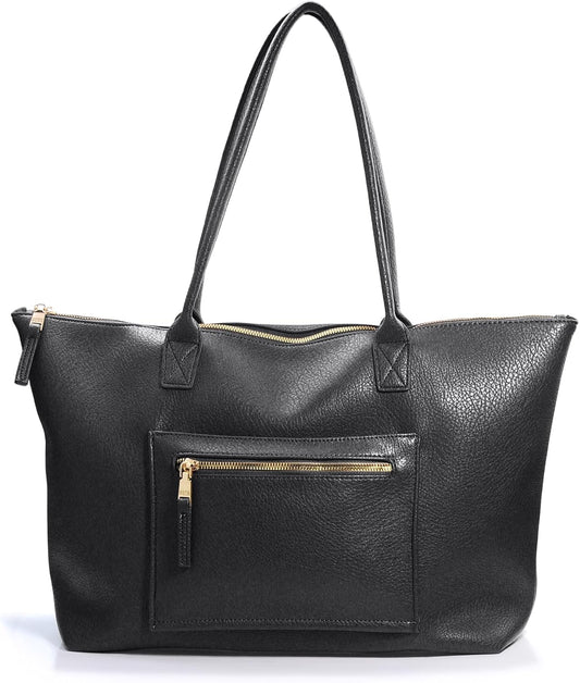 Tote Bag for Women with Zipper Vegan Leather Handbag with Trolley Sleeve Travel Weekender Carryall Bag