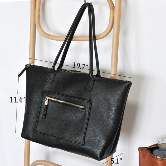 Tote Bag for Women with Zipper Vegan Leather Handbag with Trolley Sleeve Travel Weekender Carryall Bag
