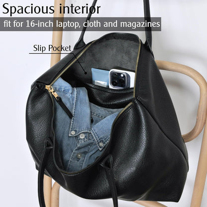 Tote Bag for Women with Zipper Vegan Leather Handbag with Trolley Sleeve Travel Weekender Carryall Bag