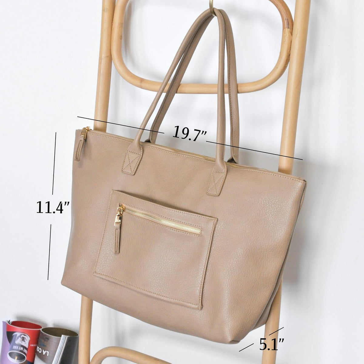 Tote Bag for Women with Zipper Vegan Leather Handbag with Trolley Sleeve Travel Weekender Carryall Bag