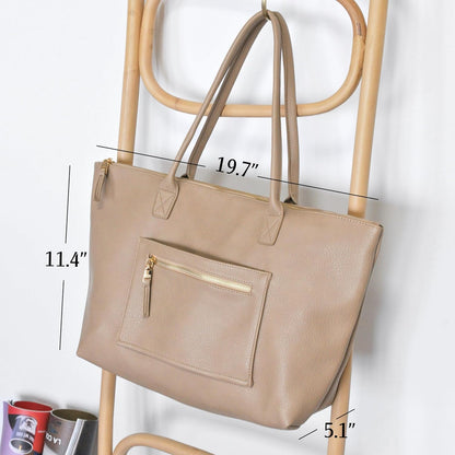Tote Bag for Women with Zipper Vegan Leather Handbag with Trolley Sleeve Travel Weekender Carryall Bag