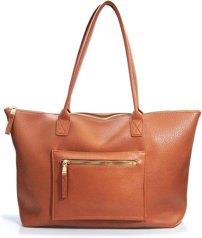 Tote Bag for Women with Zipper Vegan Leather Handbag with Trolley Sleeve Travel Weekender Carryall Bag