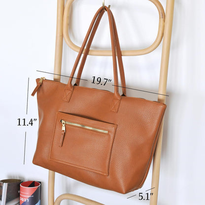 Tote Bag for Women with Zipper Vegan Leather Handbag with Trolley Sleeve Travel Weekender Carryall Bag