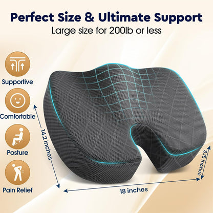 TushGuard Seat Cushion, Memory Foam Office Chair Cushion - Grey, Large
