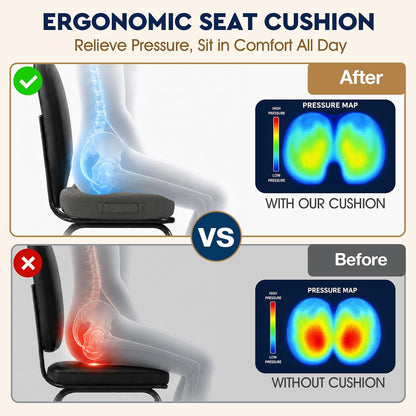 TushGuard Seat Cushion, Memory Foam Office Chair Cushion - Grey, Large