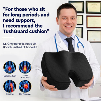 TushGuard Seat Cushion, Memory Foam Office Chair Cushion - Grey, Large