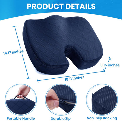 TushGuard Seat Cushion, Memory Foam Office Chair Cushion - Grey, Large