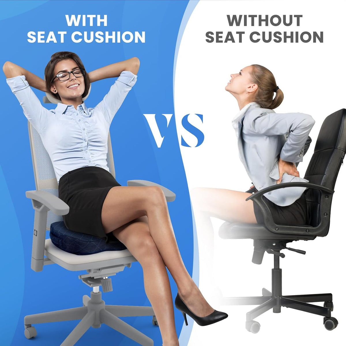 TushGuard Seat Cushion, Memory Foam Office Chair Cushion - Grey, Large