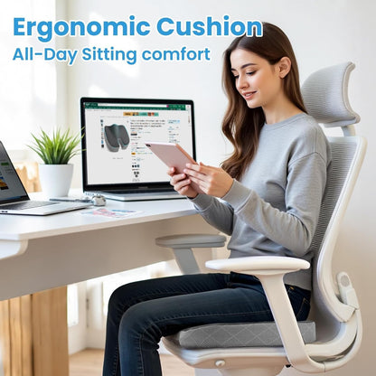 TushGuard Seat Cushion, Memory Foam Office Chair Cushion - Grey, Large