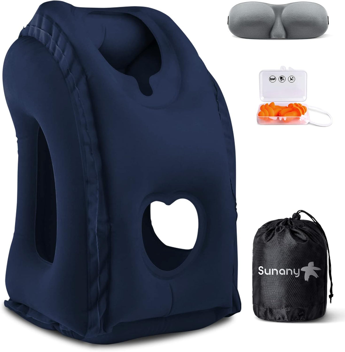 Travel Pillow, Inflatable Neck Pillow Used for Airplanes/Cars/Buses/Trains/Office Napping with Eye Mask/Earplugs (Blue)