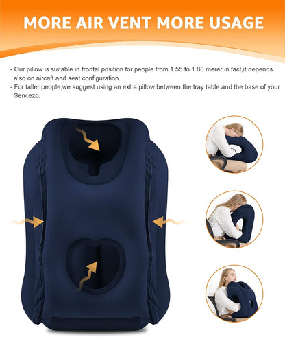 Travel Pillow, Inflatable Neck Pillow Used for Airplanes/Cars/Buses/Trains/Office Napping with Eye Mask/Earplugs (Blue)