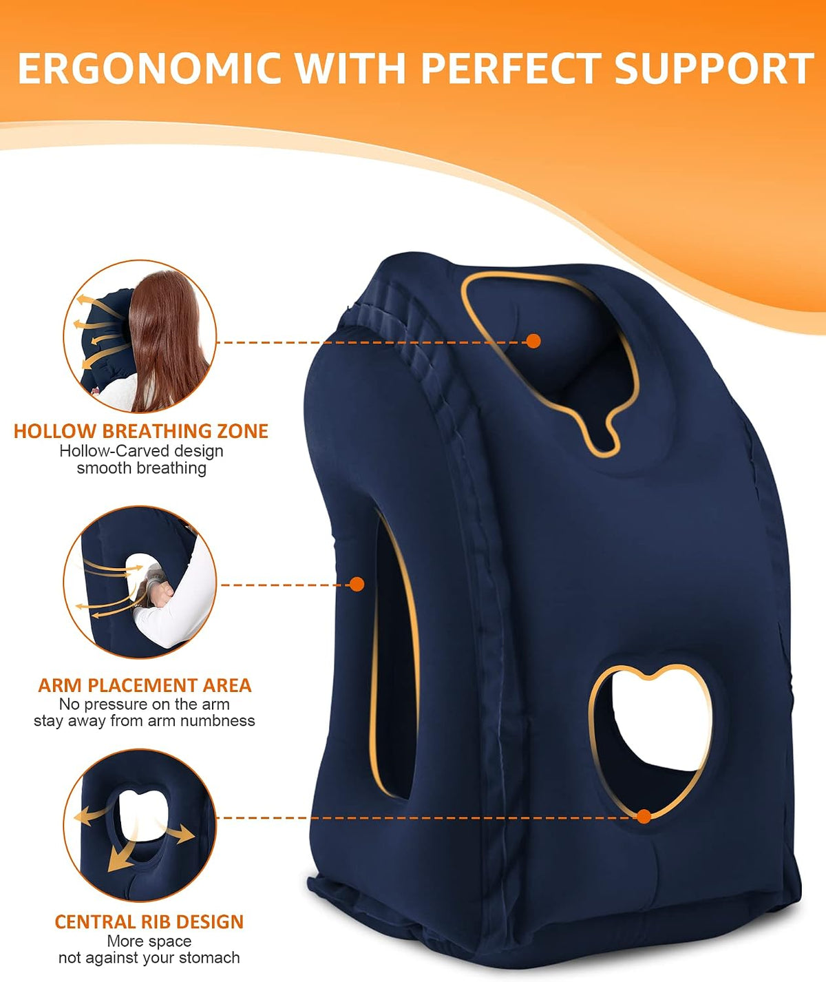 Travel Pillow, Inflatable Neck Pillow Used for Airplanes/Cars/Buses/Trains/Office Napping with Eye Mask/Earplugs (Blue)