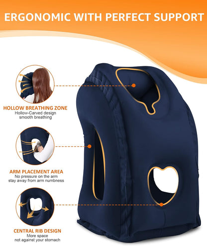 Travel Pillow, Inflatable Neck Pillow Used for Airplanes/Cars/Buses/Trains/Office Napping with Eye Mask/Earplugs (Blue)