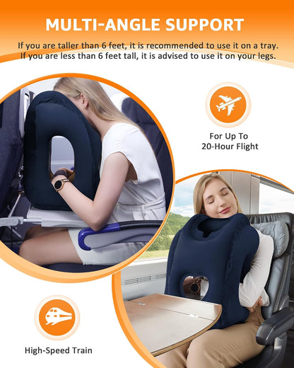 Travel Pillow, Inflatable Neck Pillow Used for Airplanes/Cars/Buses/Trains/Office Napping with Eye Mask/Earplugs (Blue)